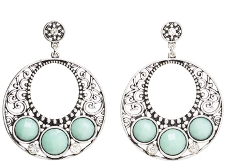 Western Women's Turquoise Disc Hoop Earrings Silver/Turquoise