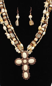 Cross Necklace Set with Copper Beads