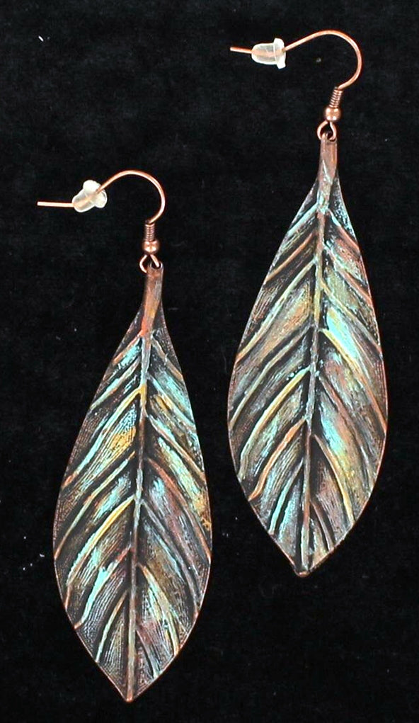 Western Feather Patina Drop Earrings