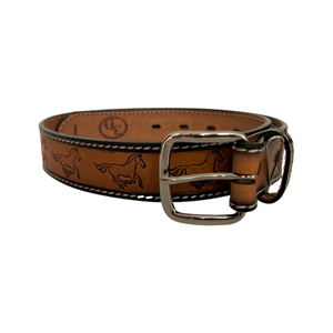 Tan Leather Running Horses Belt - 1" Wide