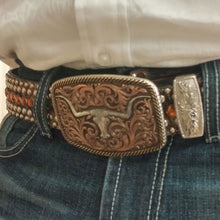 Load image into Gallery viewer, Antiqued Tri-Color Champion Texas Longhorn Belt Buckle - Made in the USA!