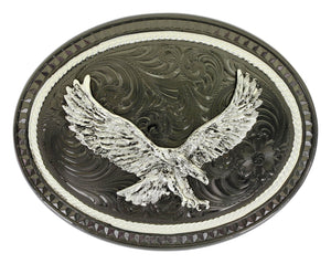 Silver Lining Gunmetal Oval Belt Buckle with Soaring Eagle Figure