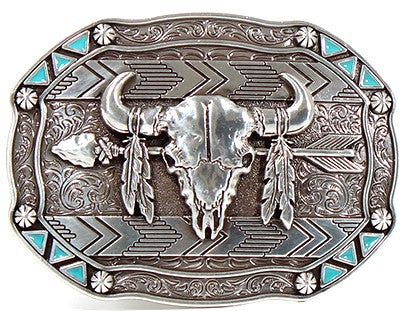 Skull, Feather & Arrow Belt Buckle