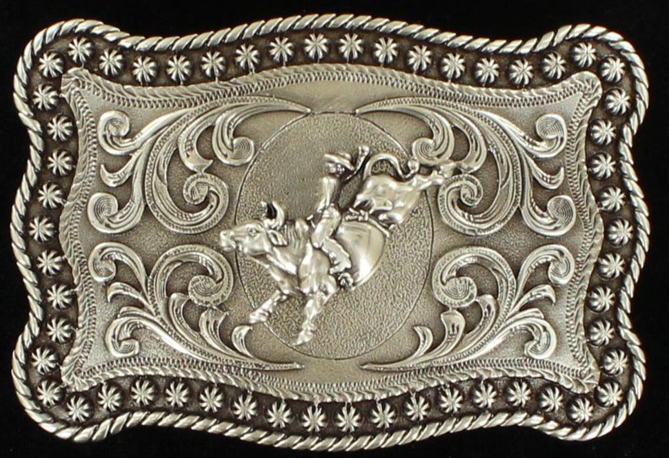 Men's Antique Silver Buckle with Bull Rider