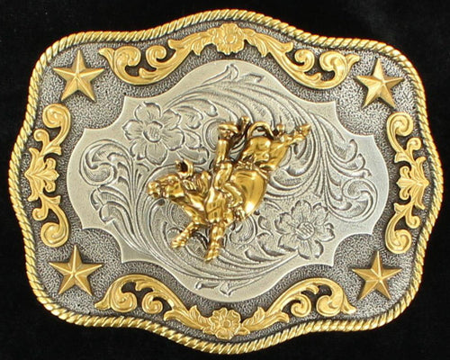 Men's Antique Gold & Silver Buckle with Bull Rider