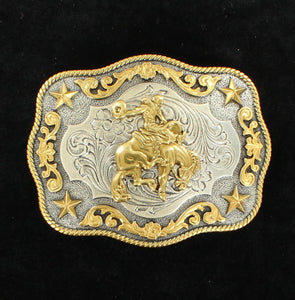 Men's Antique Gold & Silver Buckle with Saddle Bronc