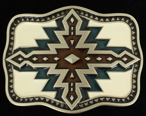 Ivory, Blue & Brown Epoxy Men's Belt Buckle