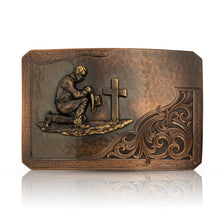 Load image into Gallery viewer, Rough Out with Praying Cowboy Belt Buckle - Made in the USA!
