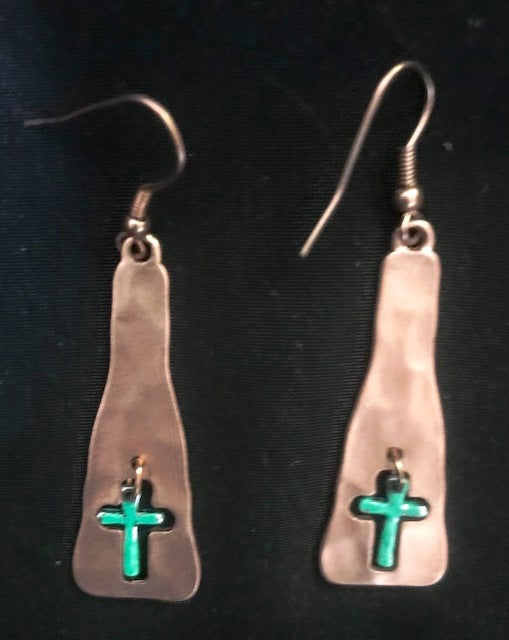 Floating Cross Earrings Copper