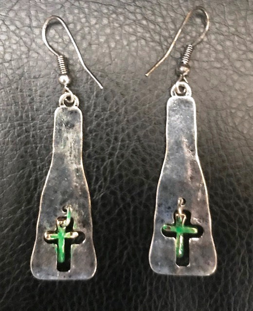 Floating Cross Earrings Silver