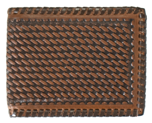 Western Brown Basketweave Leather Bi-Fold Wallet