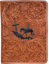 Load image into Gallery viewer, (3DB-BI193) Praying Cowboy Natural Tooled Leather Bible Cover
