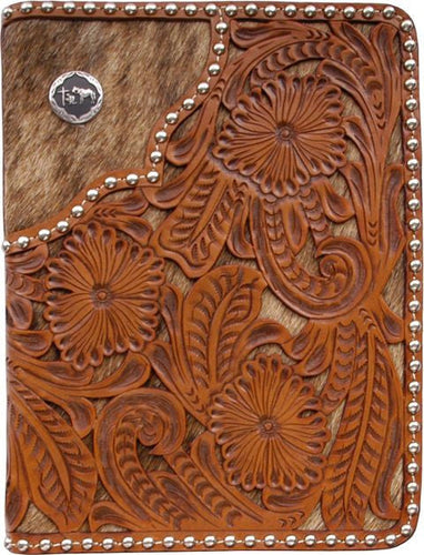 (3DB-BI283) Western Natural Leather/Hair-On Bible Cover with Praying Cowboy Concho