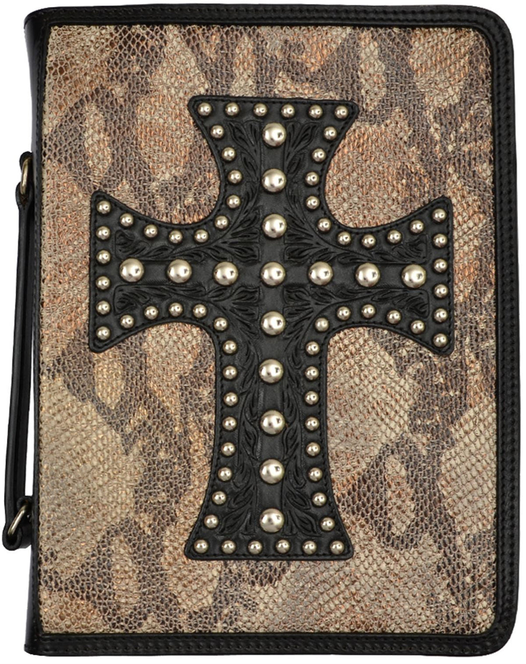 (3DB-BI300) Western Black Bible Cover with Cross and Snake Skin Print