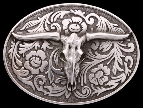 (3DB-BK4746) Silver Strike Western Longhorn Belt Buckle