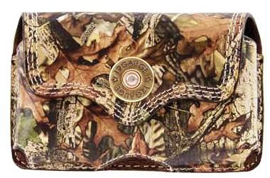 (3DB-BPH24) Western Camo Leather Cell Phone Holder for iPhone 4 and Blackberry with Swivel Clip and 12 Gauge Shotgun Shell Concho