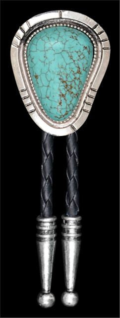 (3DB-BT106203) Western Silver & Turquoise Bolo Tie
