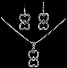 (3DB-EN2160) Double Hearts Necklace and Matching Earrings