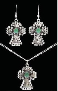 (3DB-EN2210) Western Silver & Turquoise Necklace and Matching Earrings