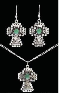 (3DB-EN2210) Western Silver & Turquoise Necklace and Matching Earrings