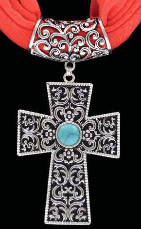 (3DB-HPS1001RD) Western Turquoise & Silver Cross Pendant with Purple Scarf