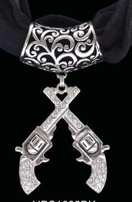 (3DB-HPS1002BK) Western Crossing Pistols Pendant with Black Scarf