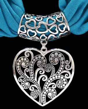 (3DB-HPS1004TB) Western Heart Pendant with Teal Blue  Scarf