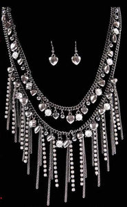 (3DB-KMN3169H) Western Hematite & Crystal Dangle Necklace and Heart Earrings