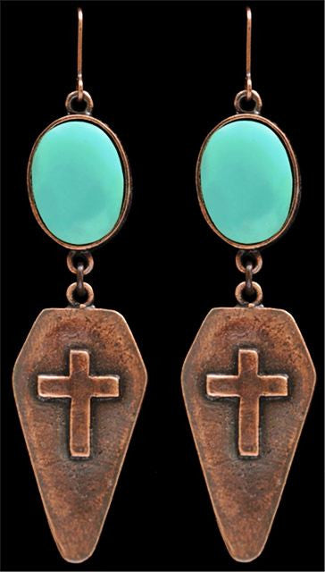 (3DB-LE9018CTQ) Western Copper & Silver Cross Earrings