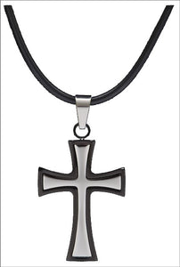 (3DB-N0004) Men's Silver Strike Stainless Steel Cross Necklace