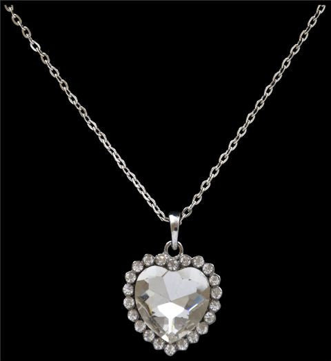 (3DB-N13334C) Western Clear Crystal Heart Necklace