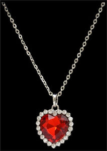 (3DB-N13334R) Western Red Crystal Heart Necklace