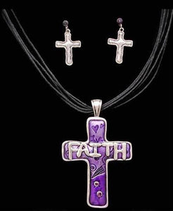 (3DB-NE1006BS) Western "Faith" Cross Necklace and Matching Earrings