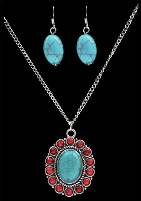 (3DB-NE2002CO) Silver Strike Turquoise & Cobalt Necklace and Earrings
