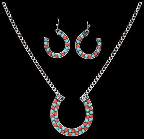 (3DB-NE7115TQRD) Silver Strike Turquoise & Cobalt Necklace and Matching Earrings