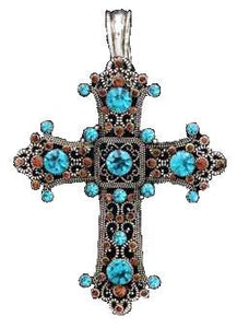 (3DB-PD1012BT) Western Turquoise Cross Pendant