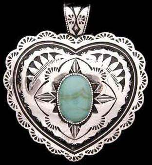 (3DB-PD1104ASTL) Western Silver & Teal Navajo Heart Pendant
