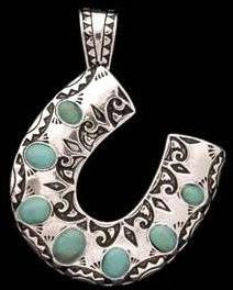 (3DB-PD1107ASTL) Western Silver & Teal Horseshoe Navajo Pendant