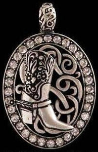 (3DB-PD4011BS) Western Antique Silver & Crystal Boot Pendant