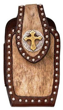 (3DB-PH483) Western Hair-On Cell Phone Holder with Cross Concho