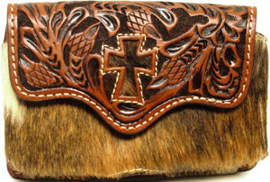 (3DB-PH601) Western Hair-On Antique Tooled Cell Phone Holder with Cross for iPhone 4 and Blackberry