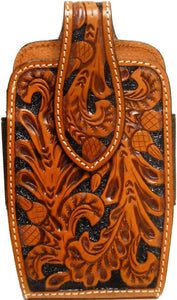 (3DB-PH653) Western Tan Tooled Leather Cell Phone Holder for Samsung Galaxy Notebook