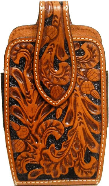 (3DB-PH653) Western Tan Tooled Leather Cell Phone Holder for Samsung Galaxy Notebook