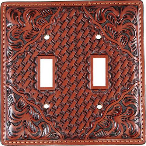 (3DB-SP121) Western Tan Leather Double Switch Plate