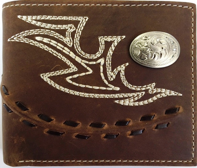 (3DB-W264) Western Distressed Brown Leather Bi-Fold Wallet with Fancy Stitch