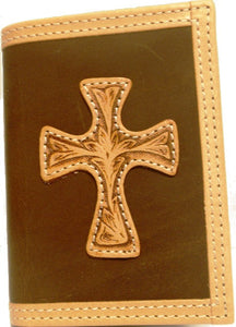 (3DB-WJB102) Western Leather Tri-Fold Wallet with Natural Cross by Justin