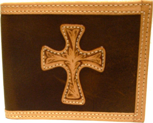 (3DB-WJB112) Western Leather Bi-Fold Wallet with Natural Cross by Justin