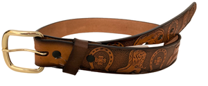 Tan & Brown Leather Western Scenes Belt - Size 28