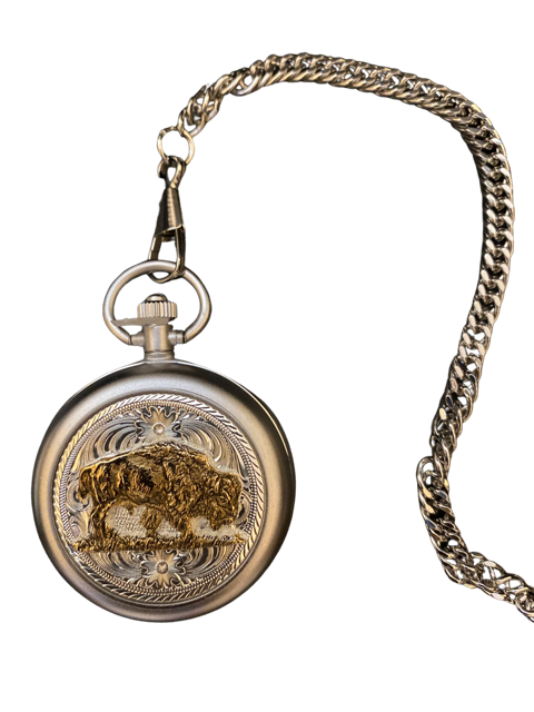 Buffalo Small Silver Inlay Pocket Watch