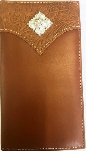 Western 2-Tone Leather Rodeo Wallet with Diamond Shaped Concho